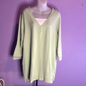 Sport Savvy Women's Pale Green V-Neck Pullover Long Sleeve Cotton Blend Size XL